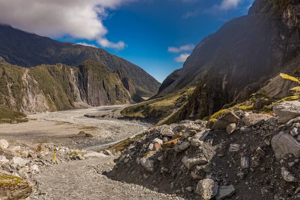 Bergblick Auf Den Gletscherfluss Und Das Tal Fuchsgletscher Westküste Neuseeland — Stockfoto