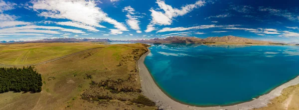 Letecká Dron Záběry Krásné Jezero Tekapo Odrazem Oblohy Hory Nový — Stock fotografie