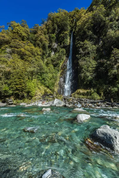 Gök Gürültüsü Creek Şelale Hedefleyen Milli Parkı Haast Pass West — Stok fotoğraf