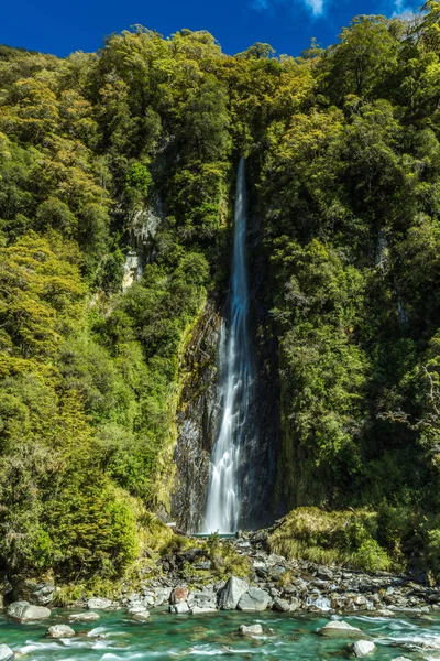 Thunder Creek Waterval Aspirant Nationaalpark Haast Pass West Coast Regio — Stockfoto