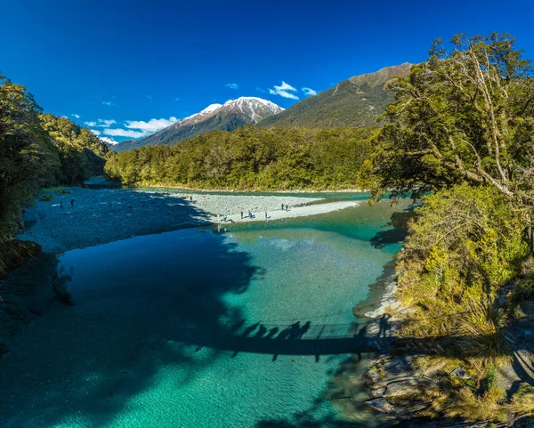 Atração Turística Famosa Piscinas Azuis Haast Pass Nova Zelândia Ilha — Fotografia de Stock