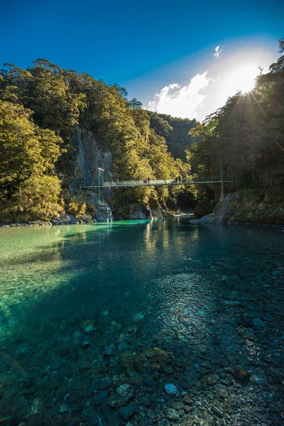 Atração Turística Famosa Piscinas Azuis Haast Pass Nova Zelândia Ilha — Fotografia de Stock