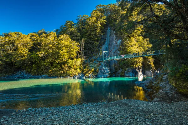Berömda Turist Attraktion Blå Pooler Haast Pass Nya Zeeland Sydön — Stockfoto