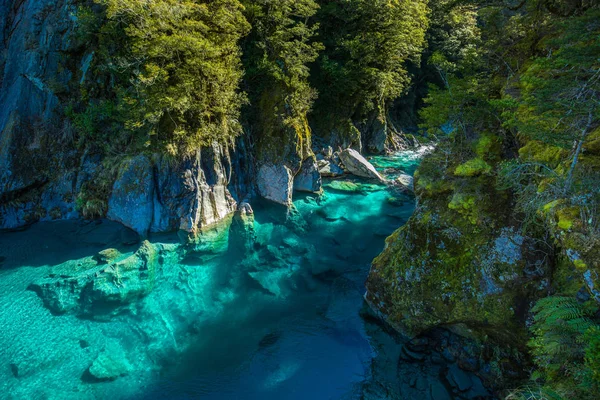 Slavný Turist Atrakci Modrých Tůní Haast Pass Nový Zéland Jižní — Stock fotografie