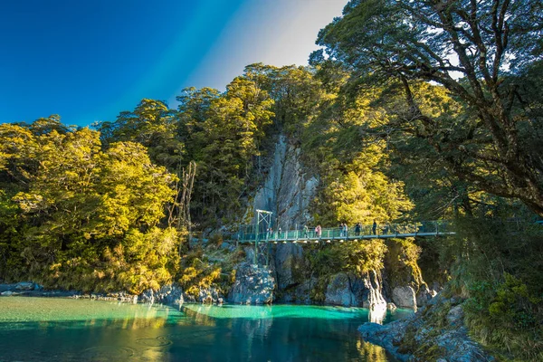 Slavný Turist Atrakci Modrých Tůní Haast Pass Nový Zéland Jižní — Stock fotografie