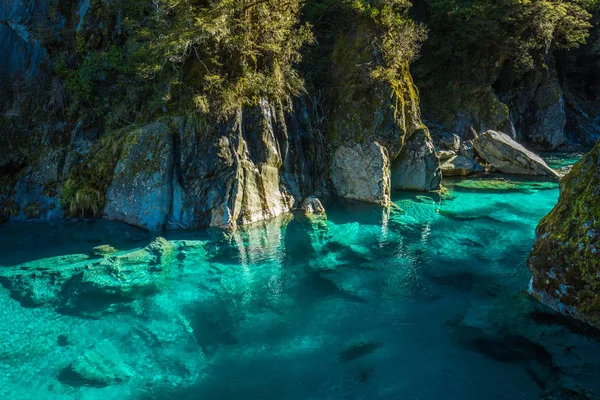 Slavný Turist Atrakci Modrých Tůní Haast Pass Nový Zéland Jižní — Stock fotografie