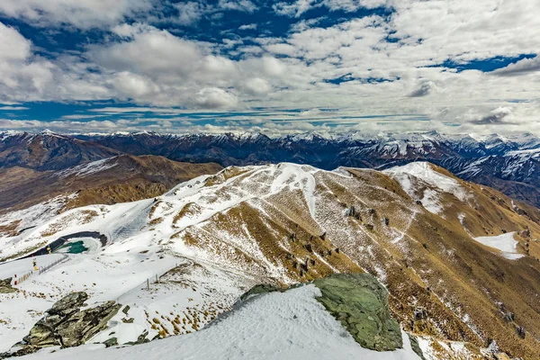 Panorama Montanha Nova Zelândia Pistas Esqui Neve Como Visto Coronet — Fotografia de Stock