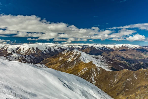 Panorama Montanha Nova Zelândia Pistas Esqui Neve Como Visto Coronet — Fotografia de Stock