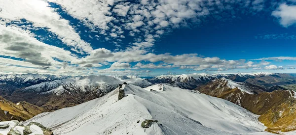 Panorama Montanha Nova Zelândia Pistas Esqui Neve Como Visto Coronet — Fotografia de Stock