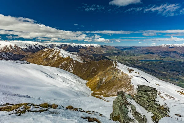 Nieuw Zeeland Bergpanorama Sneeuw Skipistes Gezien Vanaf Coronet Piek Skigebied — Stockfoto