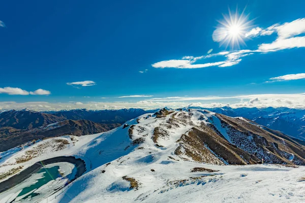 New Zealand Mountain Panorama Snow Ski Slopes Seen Coronet Peak — Stock Photo, Image