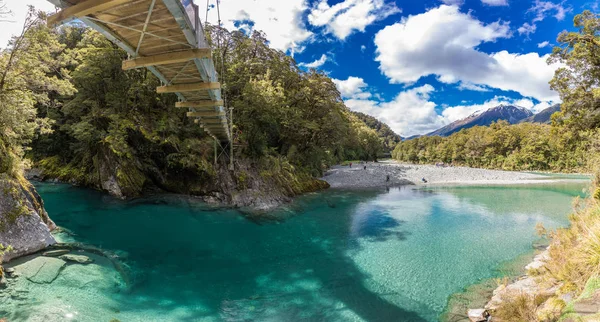 Atração Turística Famosa Piscinas Azuis Haast Pass Nova Zelândia Ilha — Fotografia de Stock