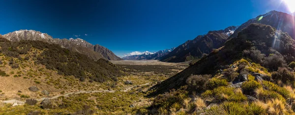 Kék Tavak Hegyek Tasman Völgye Sétáljon Tasman Gleccserre South Island — Stock Fotó