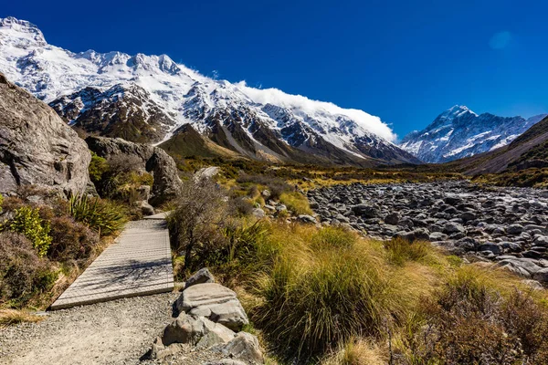 Mouintains Dolinie Hooker Śledzić Aoraki National Park Nowa Zelandia Wyspa — Zdjęcie stockowe