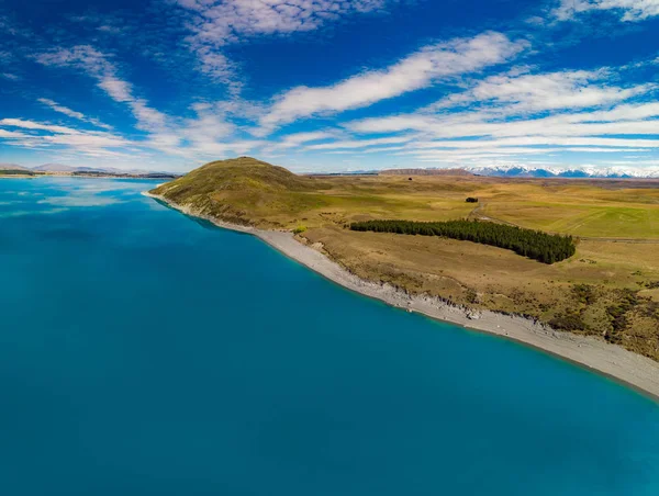 Aerial Drone Shots Beautiful Lake Tekapo Reflection Sky Mountains New — Stock Photo, Image