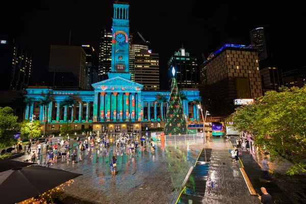 Brisbane Australia Dic 2018 Espectáculo Iluminación Sobre Edificio Del Ayuntamiento —  Fotos de Stock