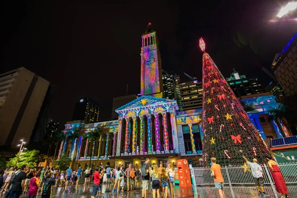 Brisbane Australia Dic 2018 Espectáculo Iluminación Sobre Edificio Del Ayuntamiento —  Fotos de Stock