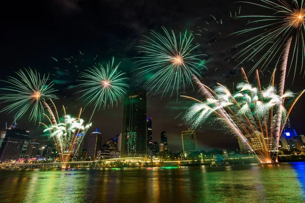 Christmas Fireworks Brisbane Australia Seen South Bank December 2018 — Stock Photo, Image