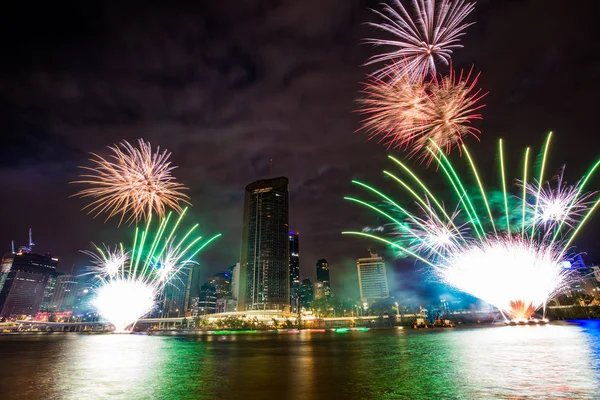 Christmas Fireworks Brisbane Australia Seen South Bank December 2018 — Stock Photo, Image