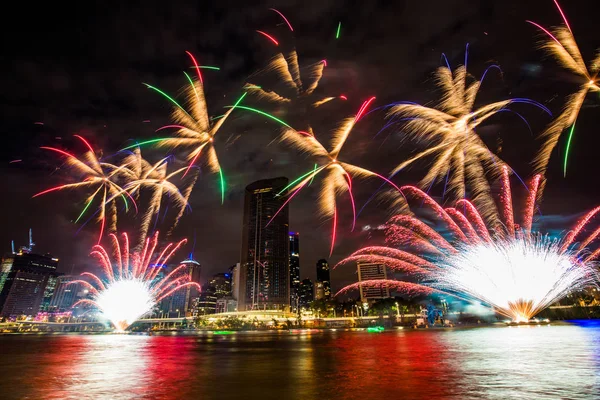Christmas Fireworks Brisbane Australia Seen South Bank December 2018 — Stock Photo, Image