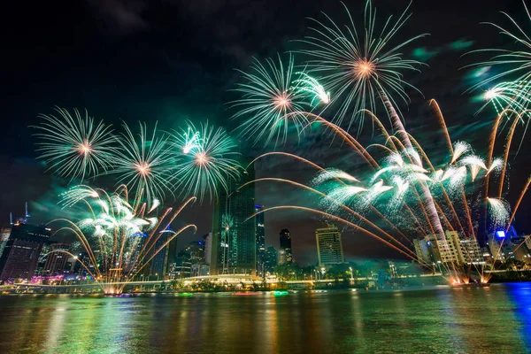 Christmas Fireworks Brisbane Australia Seen South Bank December 2018 — Stock Photo, Image