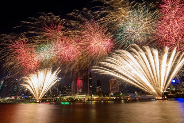 Christmas Fireworks Brisbane Australia Seen South Bank December 2018 — Stock Photo, Image