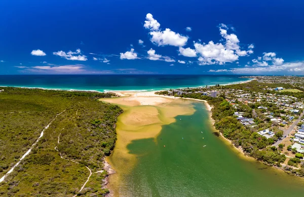 Légi Drone View Beach Caloundra Currimundi Sunshine Coast Queensland Ausztrália — Stock Fotó