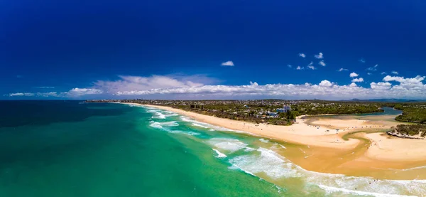 Letecká Dron Pohled Pláž Currimundi Jezero Caloundra Sunshine Coast Queensland — Stock fotografie