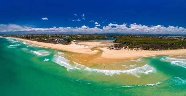 Letecká Dron Pohled Pláž Currimundi Jezero Caloundra Sunshine Coast Queensland — Stock fotografie