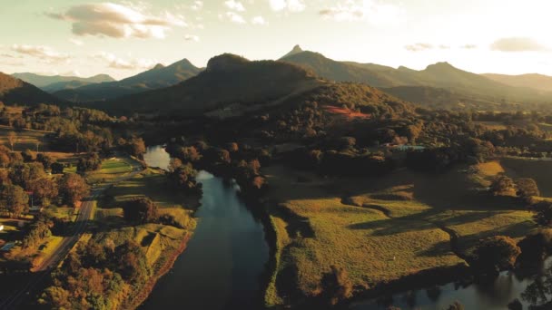 Luchtfoto Van Rivier Tweed Mount Warning New South Wales Australië — Stockvideo