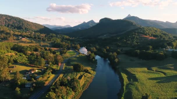 Luchtfoto Van Rivier Tweed Mount Warning New South Wales Australië — Stockvideo