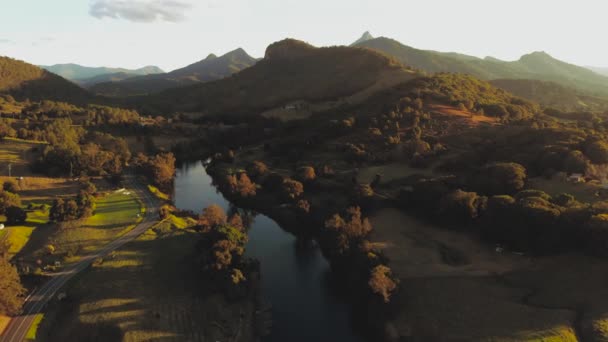 Luchtfoto Van Rivier Tweed Mount Warning New South Wales Australië — Stockvideo