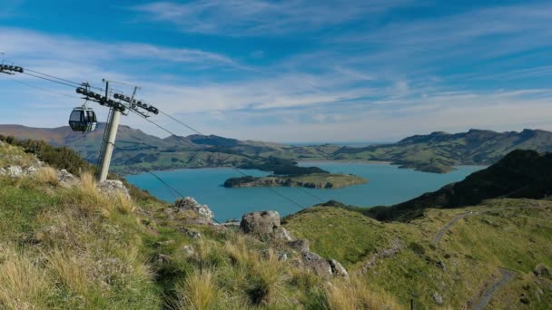 Christchurch Gondola Und Der Lyttelton Port Von Port Hills Neuseeland — Stockvideo
