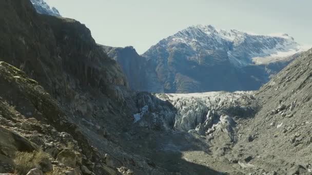 Bergblick Auf Den Gletscherfluss Und Das Tal Fuchsgletscher Westküste Neuseeland — Stockvideo