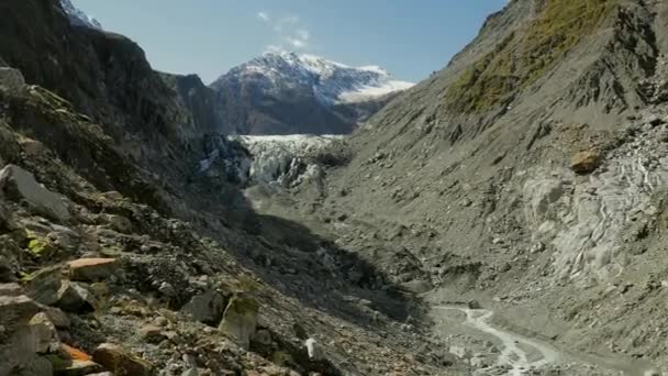 Bergblick Auf Den Gletscherfluss Und Das Tal Fuchsgletscher Westküste Neuseeland — Stockvideo