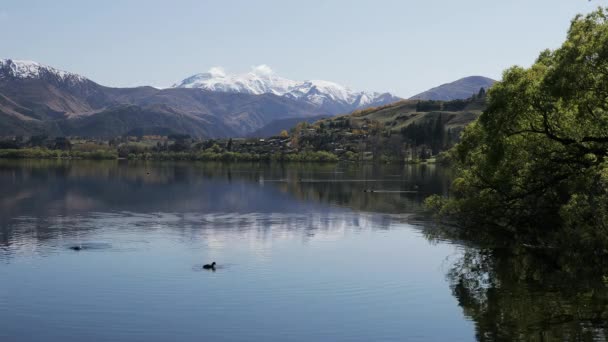 Göl Coronet Dağlar Queenstown Yeni Zelanda Yakınındaki Yansıtan Hayes — Stok video