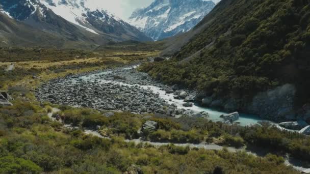 Mouintains Prosti Völgyben Nyomon Aoraki Nemzeti Park Zéland Dél Sziget — Stock videók