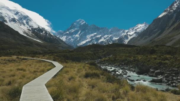 Mouintains Údolí Hooker Sledovat Národní Park Aoraki Nový Zéland Jižní — Stock video