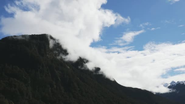 Облачный Дождливый День Милфорд Саунд Южный Остров Новая Зеландия — стоковое видео