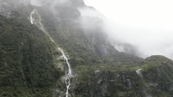 Dia Nublado Chuvoso Milford Sound South Island Nova Zelândia — Vídeo de Stock