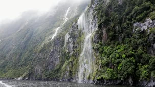 Dia Nublado Chuvoso Milford Sound South Island Nova Zelândia — Vídeo de Stock