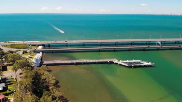 Aerial View Houghton Bridges Connecting Redcliffe Peninsula Australia — Stock Video