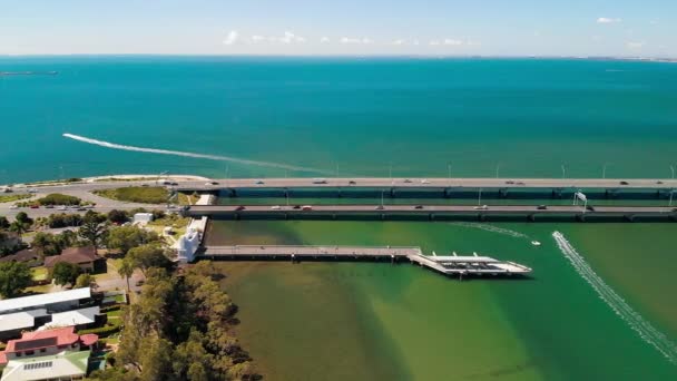 Aerial View Houghton Bridges Connecting Redcliffe Peninsula Australia — Stock Video