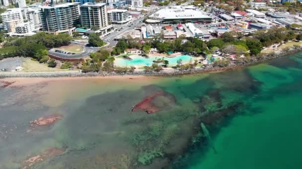 Vista Aérea Del Dron Settlement Cove Lagoon Redcliffe Brisbane Australia — Vídeos de Stock