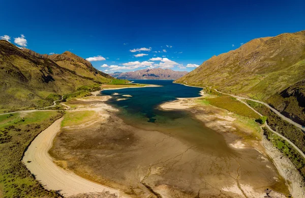 Panoramic drone photos of Lake Hawea and mountains, South Island — Stock Photo, Image