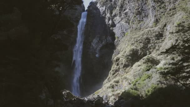 Devil Punchbowl Waterval Arthurs Pass Nationaal Park Nieuw Zeeland Zuidereiland — Stockvideo