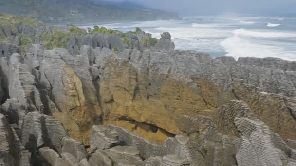 Punakaiki Pancake Rocks Blowholes Paparoa National Park New Zealand — Stock Video