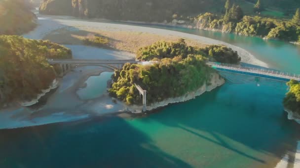 Broar Över Rakaia Floden Rakaia Gorge Nya Zeeland Sydön — Stockvideo