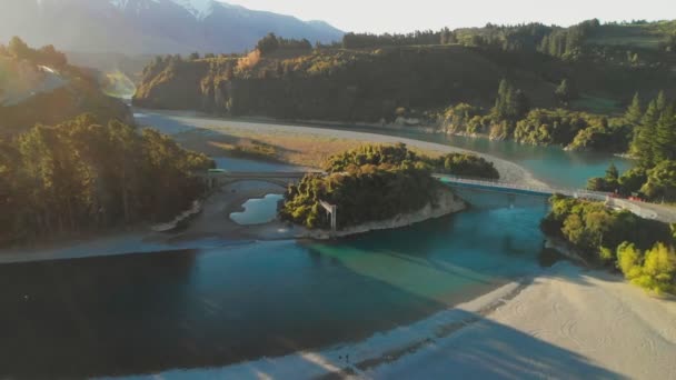 Pontes Sobre Rio Rakaia Desfiladeiro Rakaia Nova Zelândia Ilha Sul — Vídeo de Stock