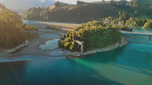 Ponti Sul Fiume Rakaia Gola Rakaia Nuova Zelanda Isola Del — Video Stock